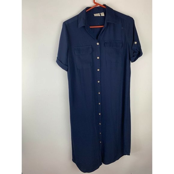 Chicos Womens Size 0 Womens Navy Blue Shirt Dress Button Front Button Ta… - Picture 1 of 5